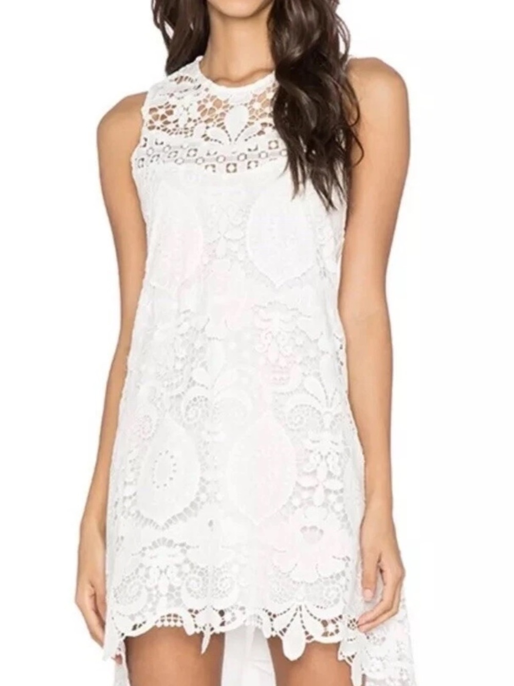 Alexis Lira White Lace Crochet Embroidered Cotton Mini Dress Medium $428 Bride